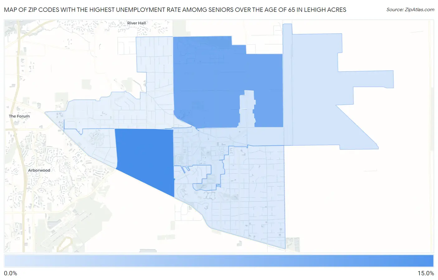 Zip Codes with the Highest Unemployment Rate Amomg Seniors Over the Age of 65 in Lehigh Acres Map