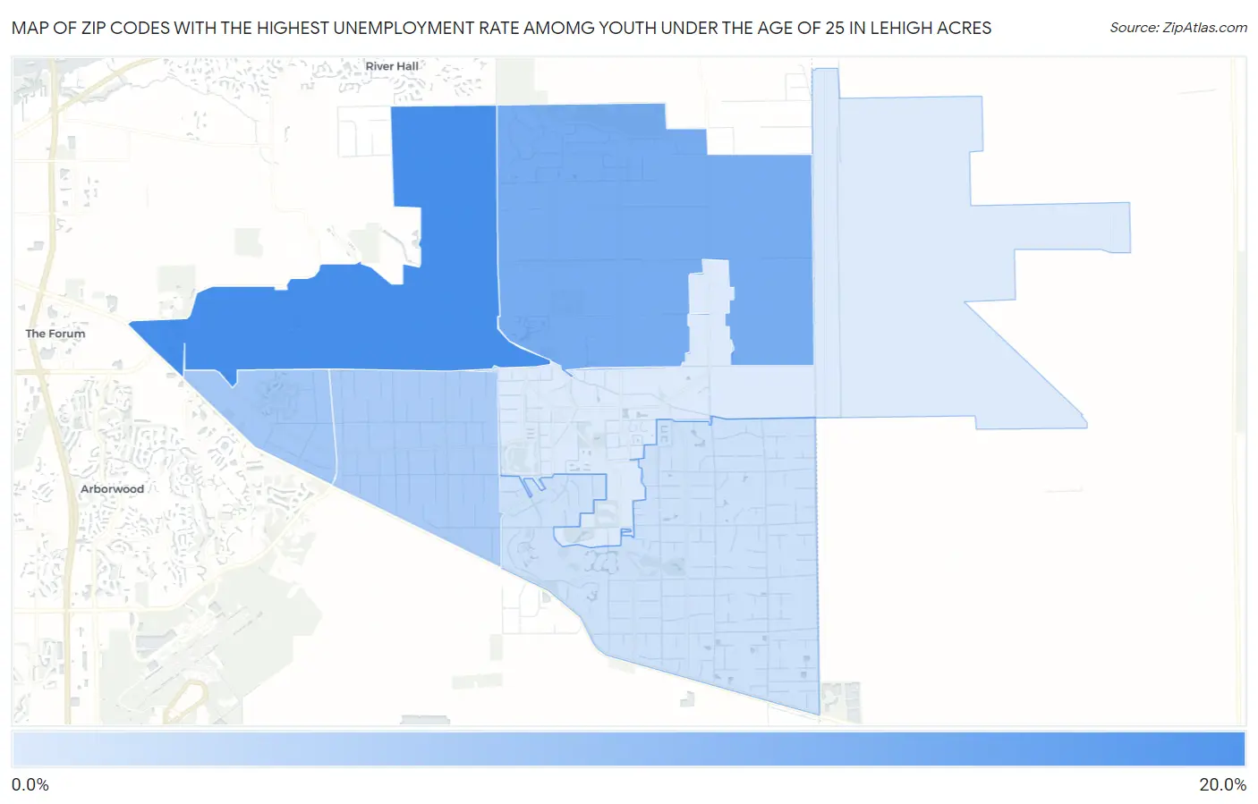 Zip Codes with the Highest Unemployment Rate Amomg Youth Under the Age of 25 in Lehigh Acres Map