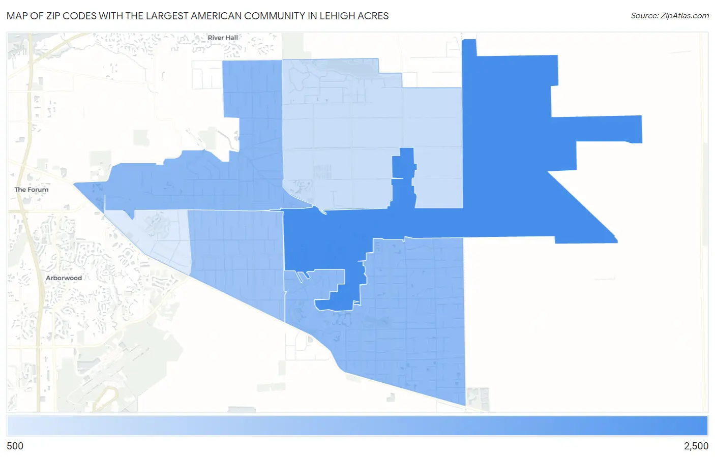 Zip Codes with the Largest American Community in Lehigh Acres Map