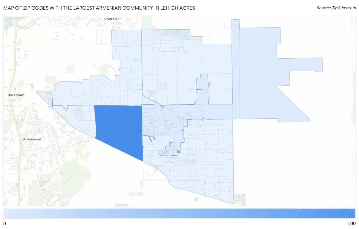 Zip Codes with the Largest Armenian Community in Lehigh Acres Map
