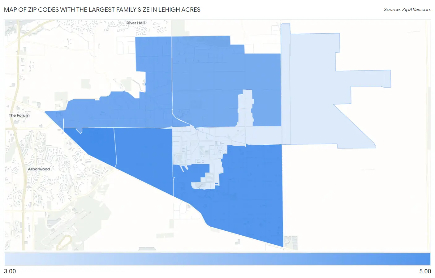 Zip Codes with the Largest Family Size in Lehigh Acres Map