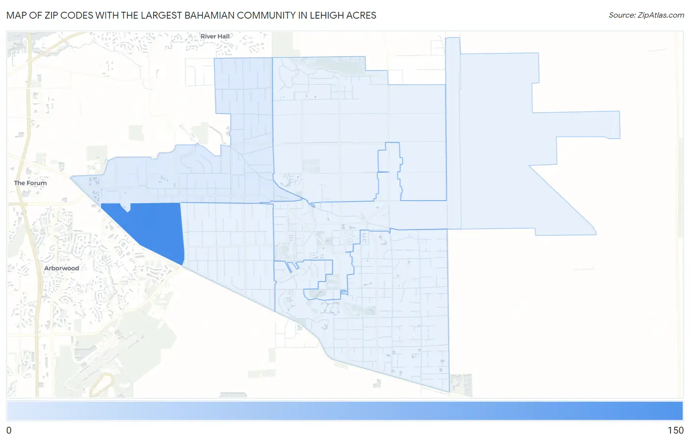 Zip Codes with the Largest Bahamian Community in Lehigh Acres Map