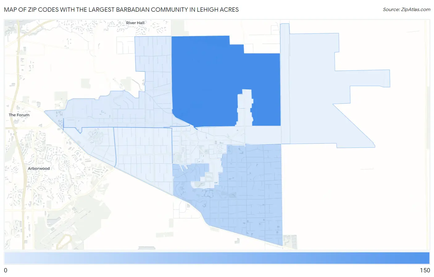 Zip Codes with the Largest Barbadian Community in Lehigh Acres Map