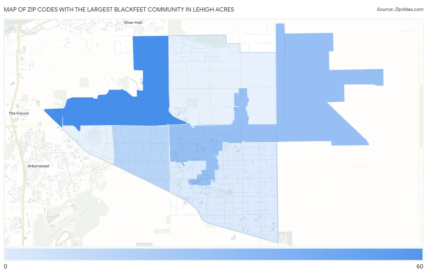 Zip Codes with the Largest Blackfeet Community in Lehigh Acres Map