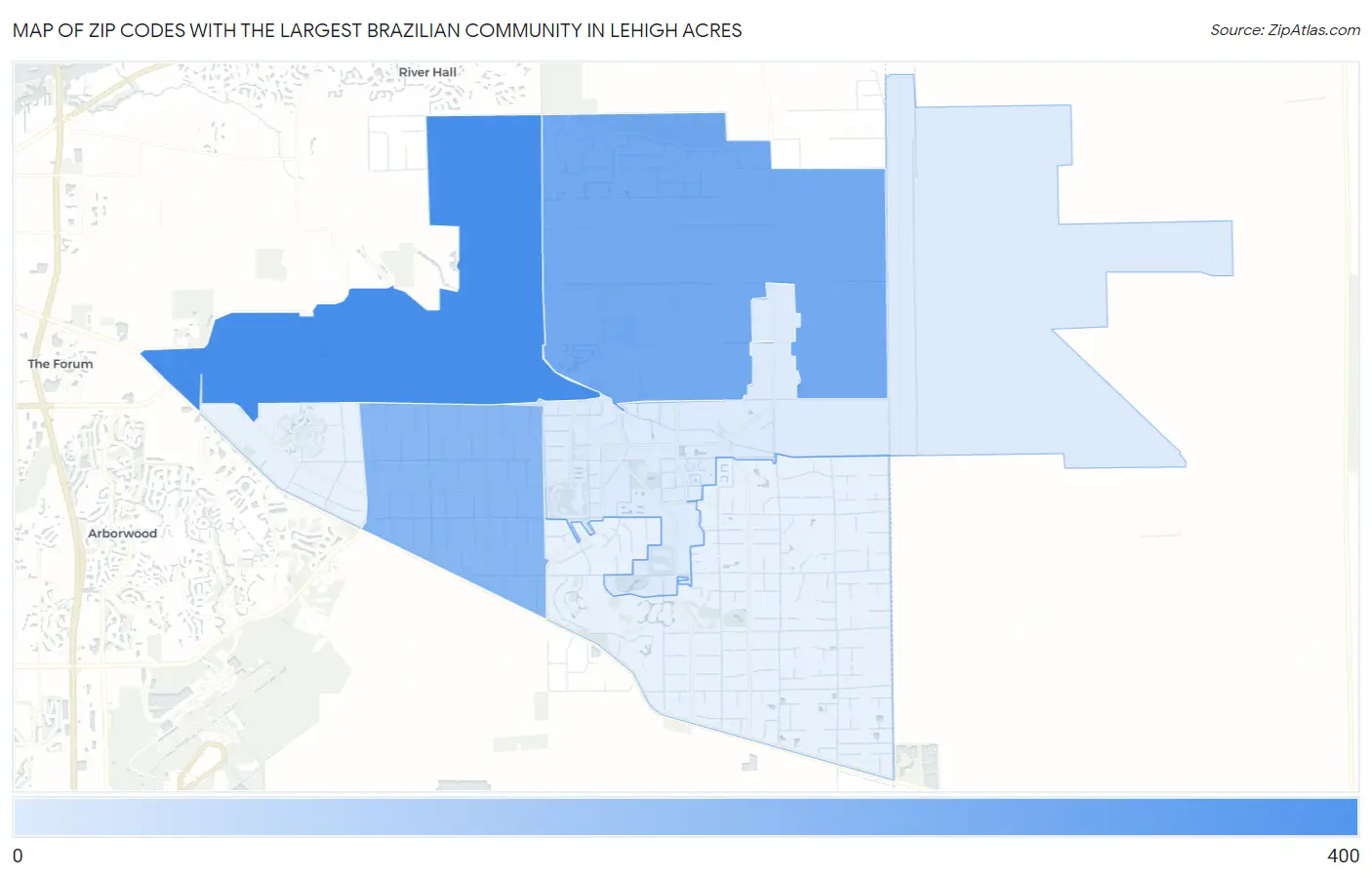 Zip Codes with the Largest Brazilian Community in Lehigh Acres Map