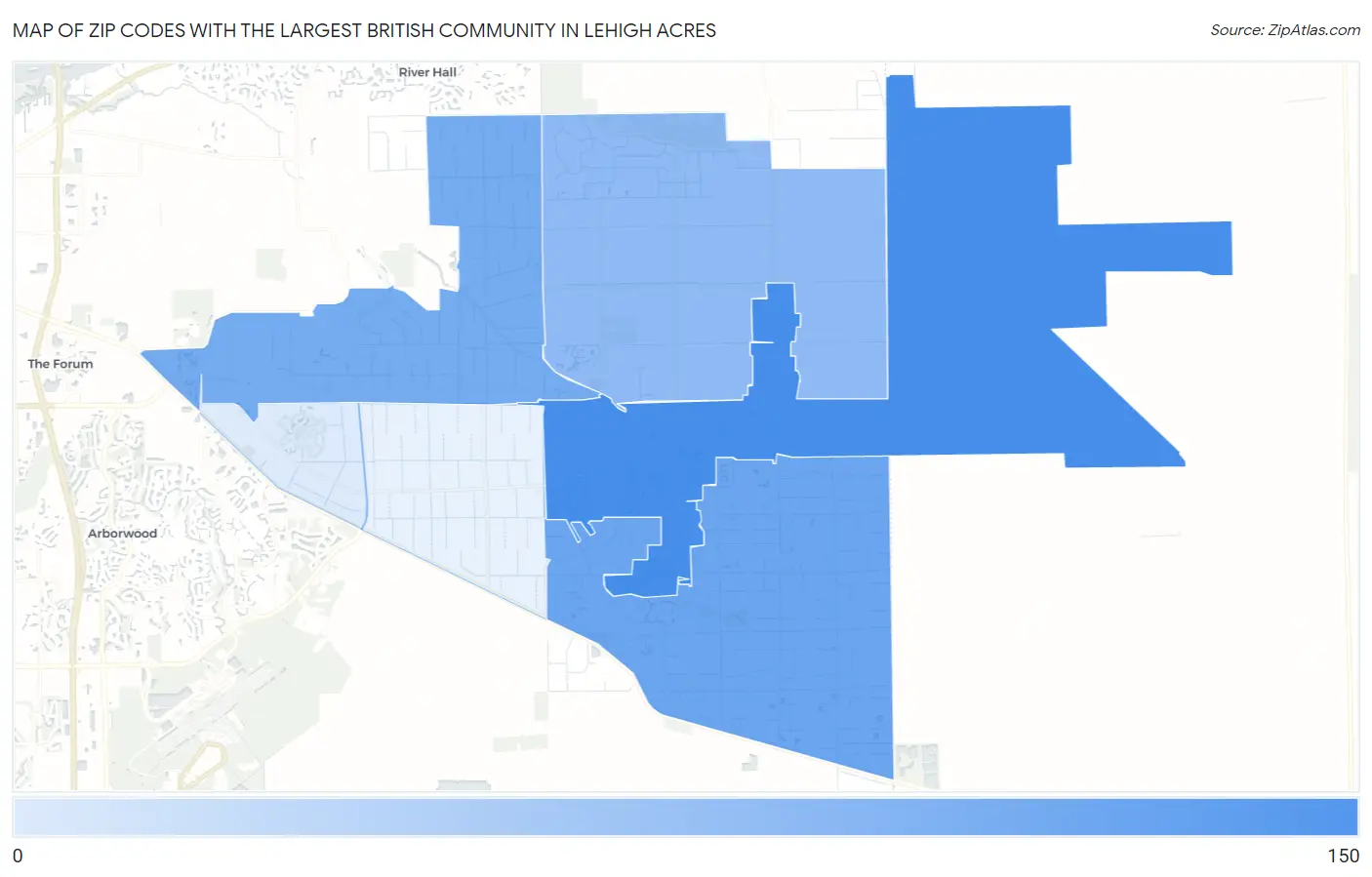 Zip Codes with the Largest British Community in Lehigh Acres Map