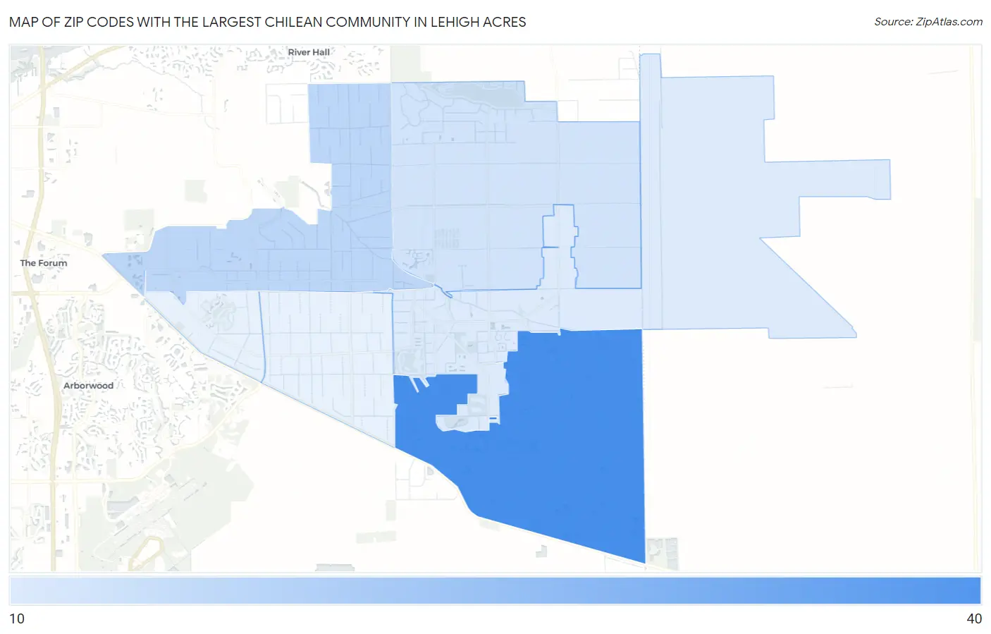Zip Codes with the Largest Chilean Community in Lehigh Acres Map