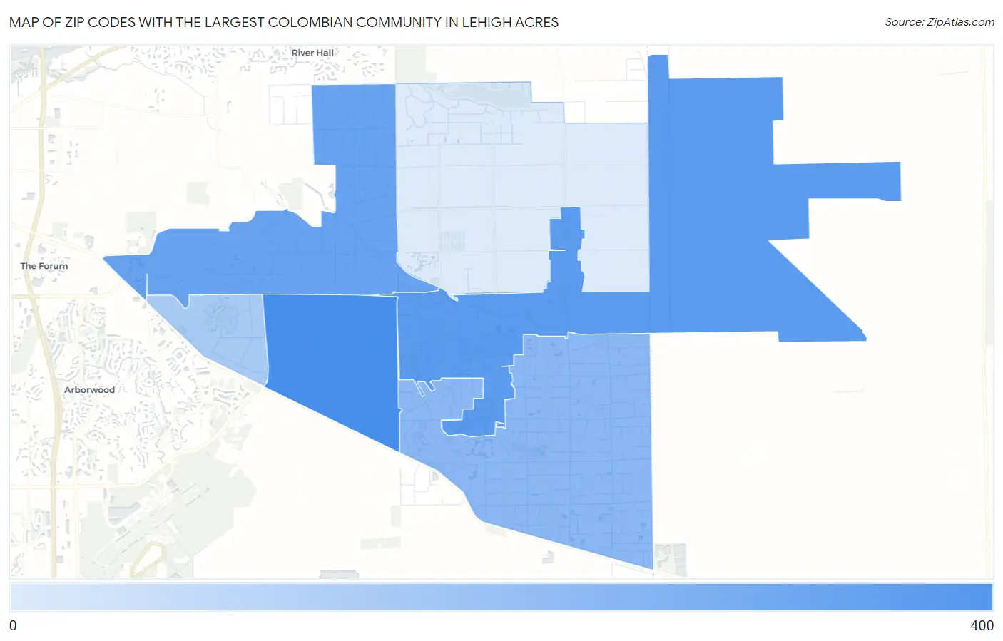 Zip Codes with the Largest Colombian Community in Lehigh Acres Map