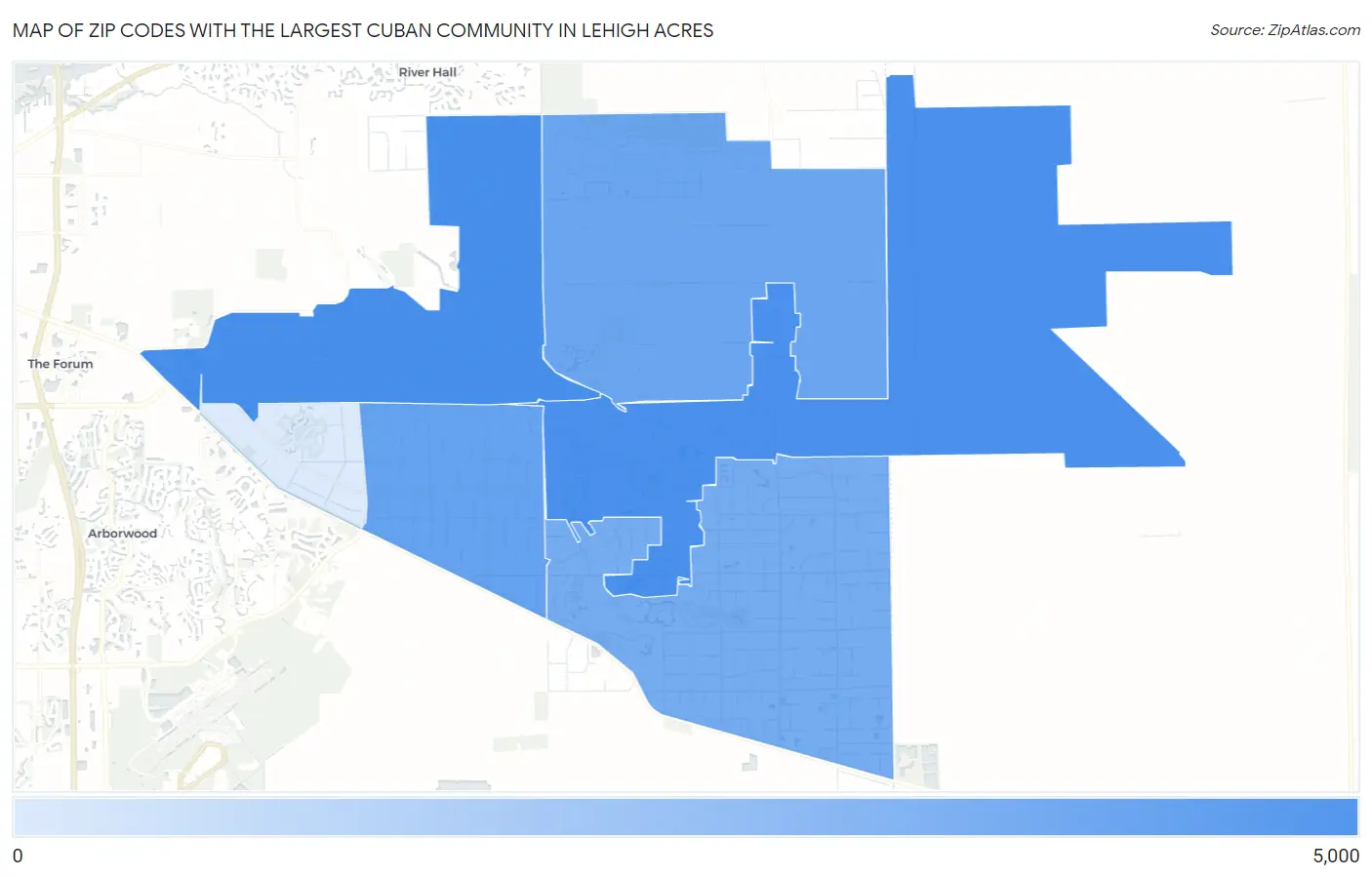 Zip Codes with the Largest Cuban Community in Lehigh Acres Map