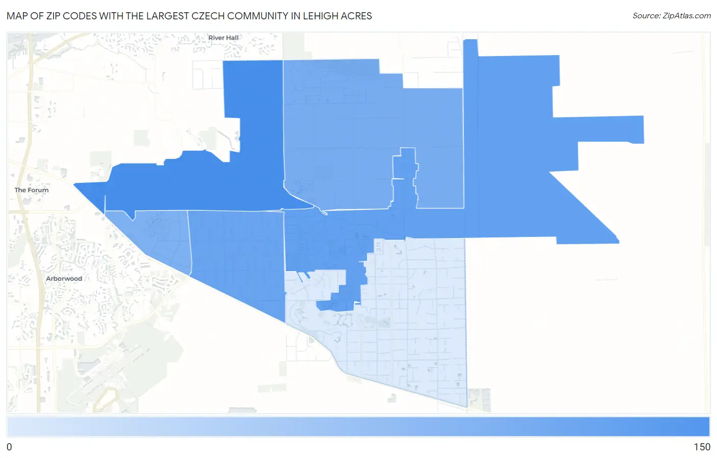 Zip Codes with the Largest Czech Community in Lehigh Acres Map