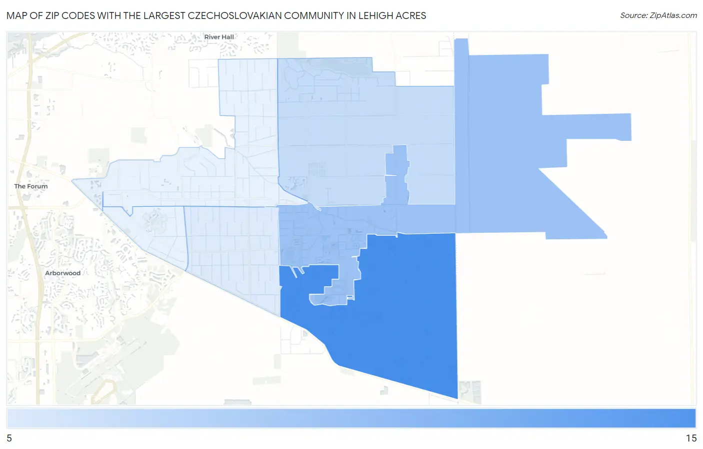 Zip Codes with the Largest Czechoslovakian Community in Lehigh Acres Map
