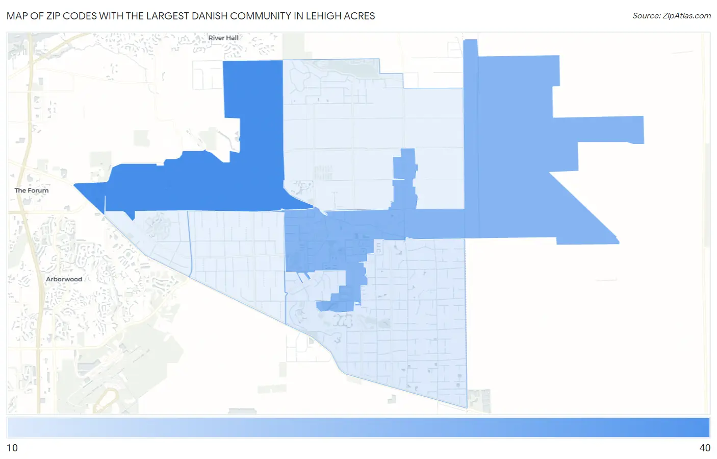 Zip Codes with the Largest Danish Community in Lehigh Acres Map