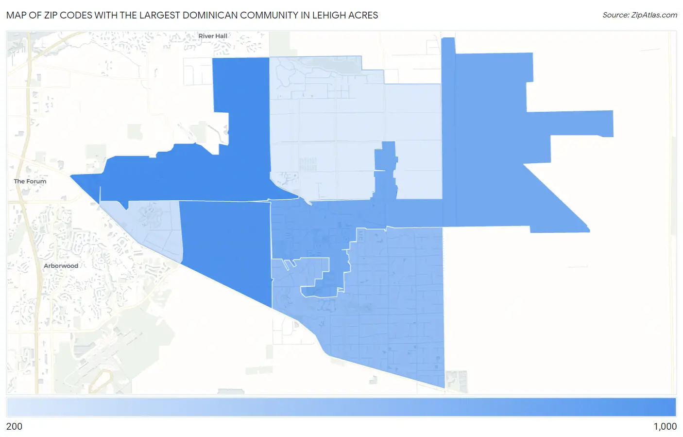 Zip Codes with the Largest Dominican Community in Lehigh Acres Map