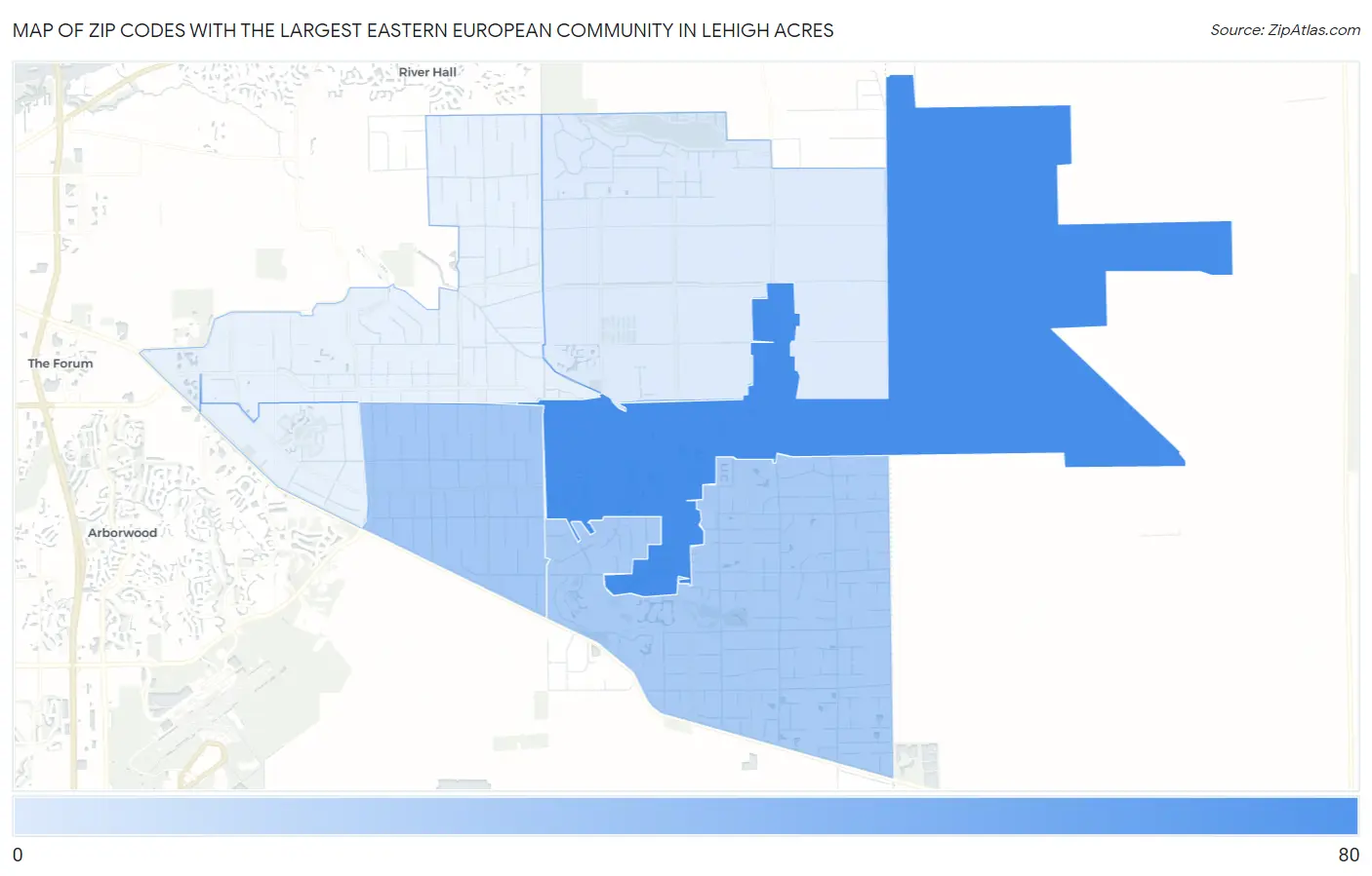 Zip Codes with the Largest Eastern European Community in Lehigh Acres Map