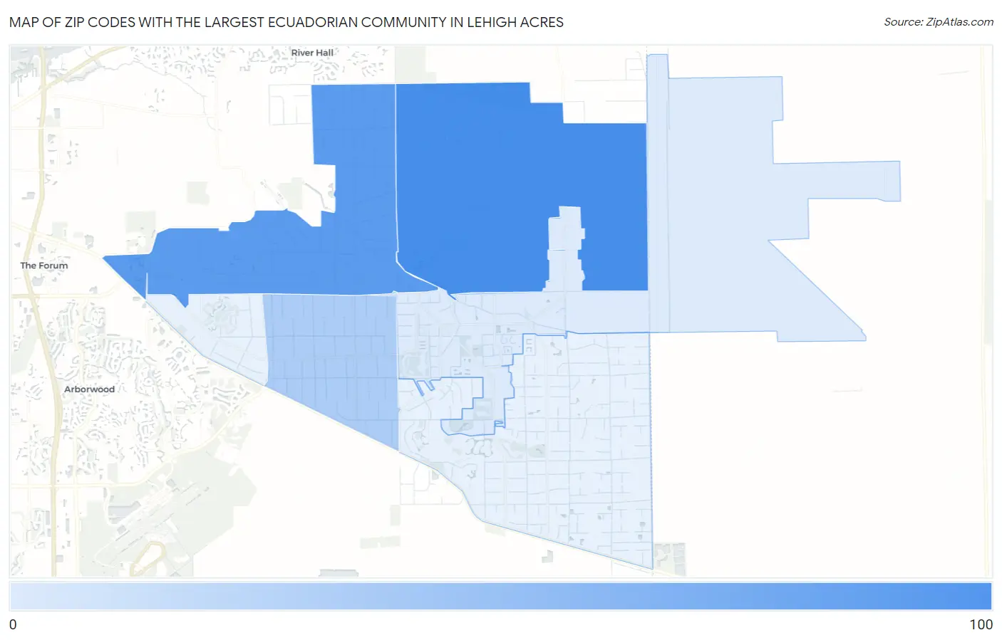 Zip Codes with the Largest Ecuadorian Community in Lehigh Acres Map