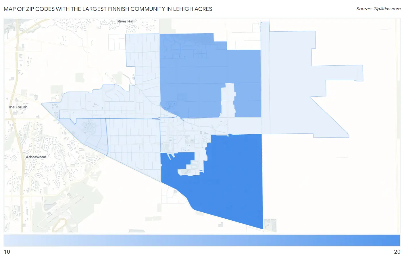 Zip Codes with the Largest Finnish Community in Lehigh Acres Map