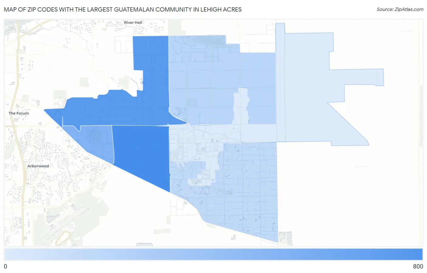 Zip Codes with the Largest Guatemalan Community in Lehigh Acres Map