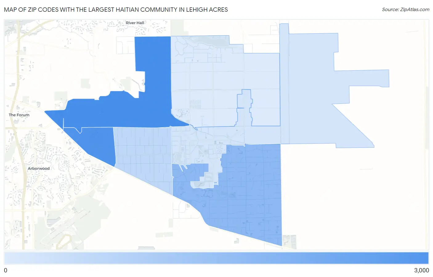 Zip Codes with the Largest Haitian Community in Lehigh Acres Map