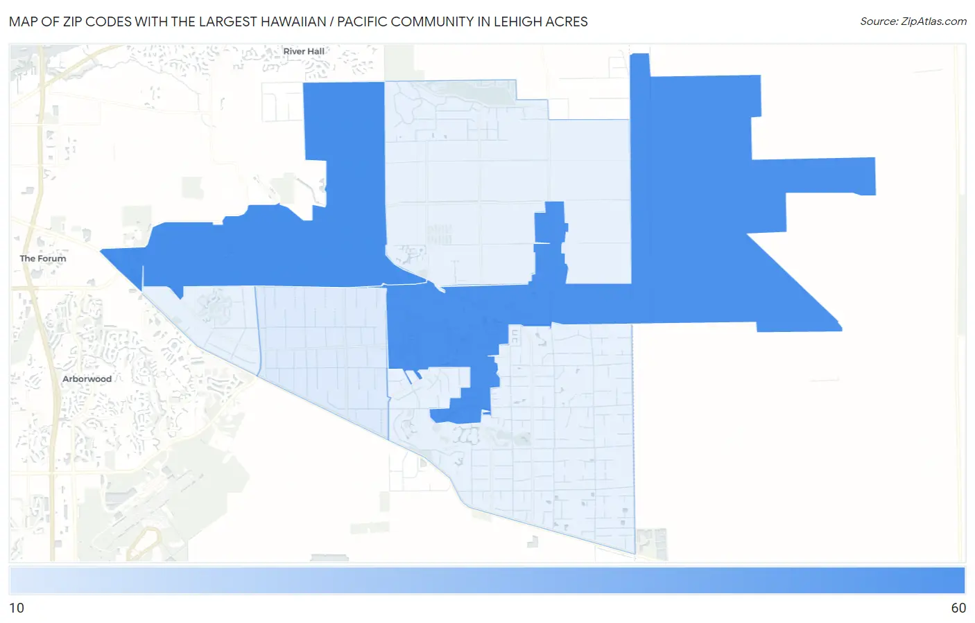 Zip Codes with the Largest Hawaiian / Pacific Community in Lehigh Acres Map