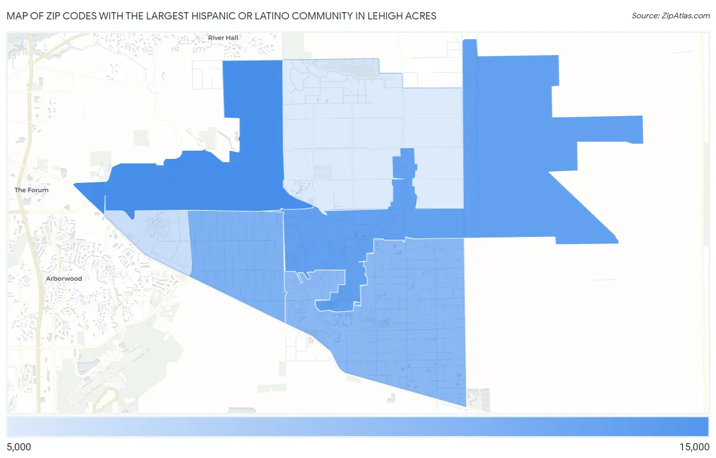 Zip Codes with the Largest Hispanic or Latino Community in Lehigh Acres Map