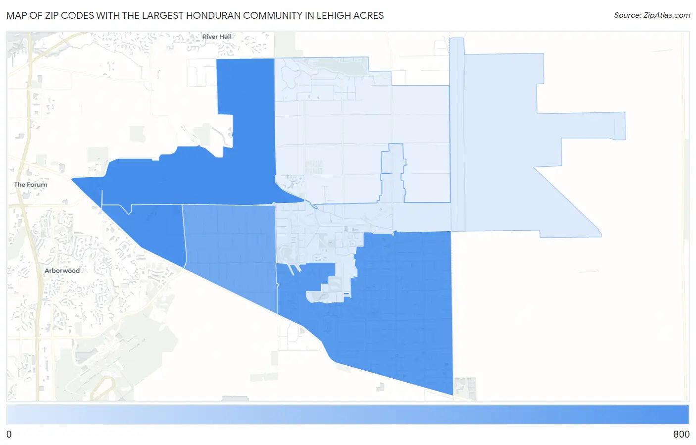 Zip Codes with the Largest Honduran Community in Lehigh Acres Map