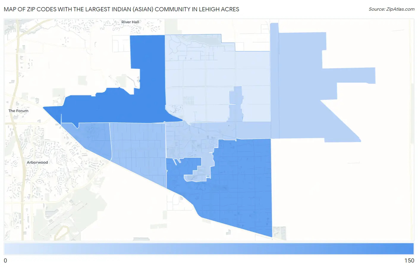 Zip Codes with the Largest Indian (Asian) Community in Lehigh Acres Map