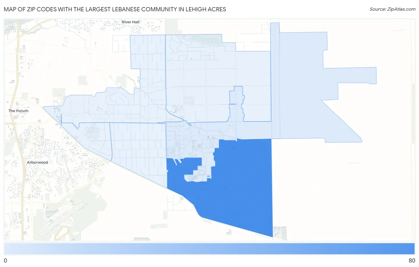 Zip Codes with the Largest Lebanese Community in Lehigh Acres Map