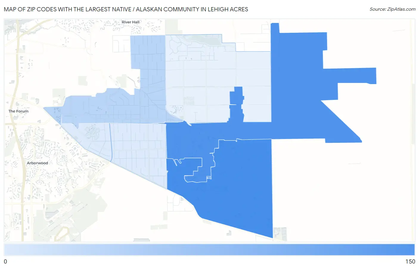 Zip Codes with the Largest Native / Alaskan Community in Lehigh Acres Map