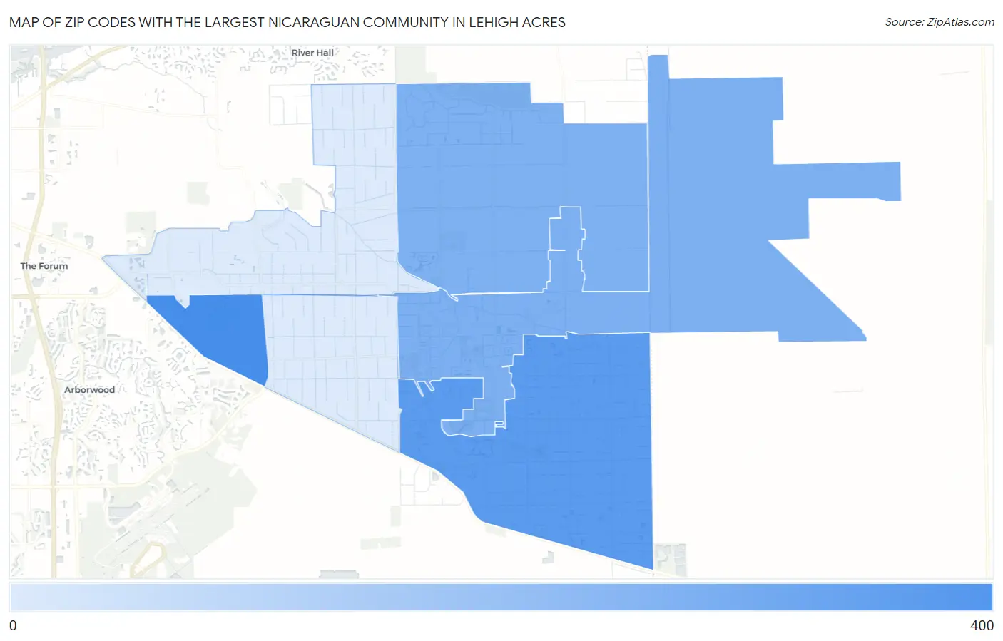 Zip Codes with the Largest Nicaraguan Community in Lehigh Acres Map