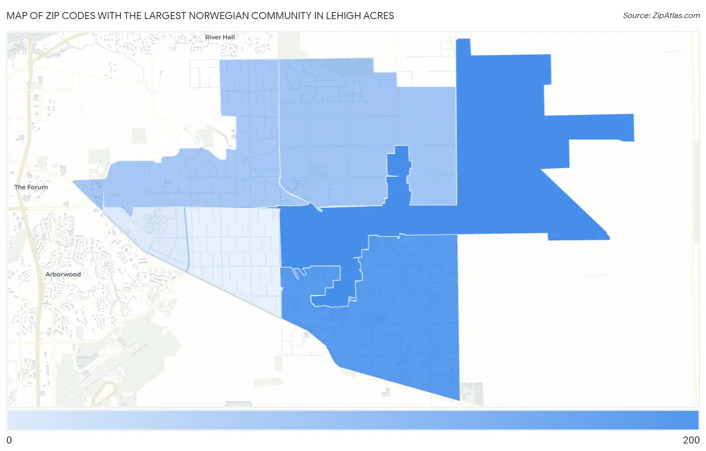 Zip Codes with the Largest Norwegian Community in Lehigh Acres Map