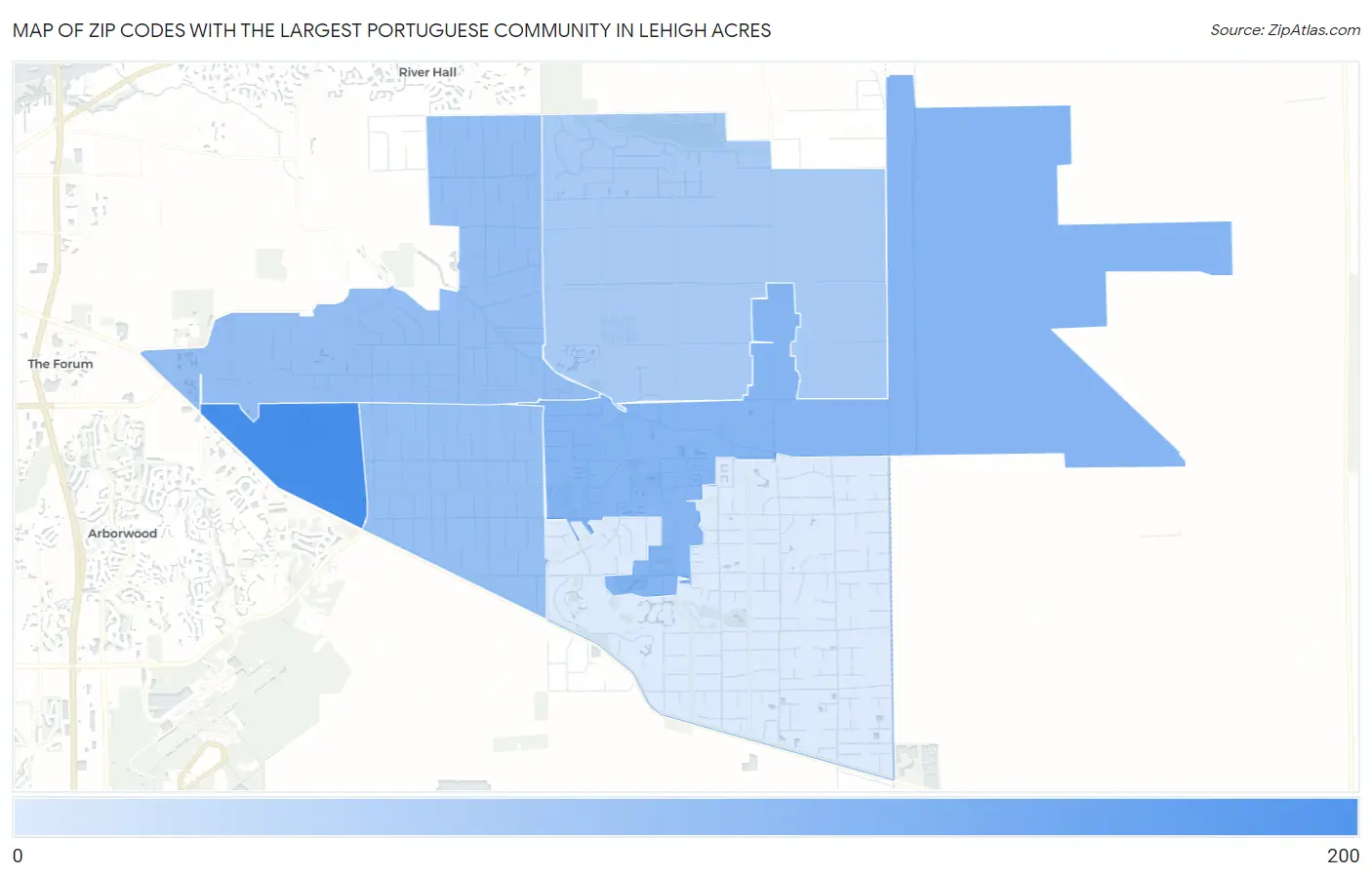 Zip Codes with the Largest Portuguese Community in Lehigh Acres Map