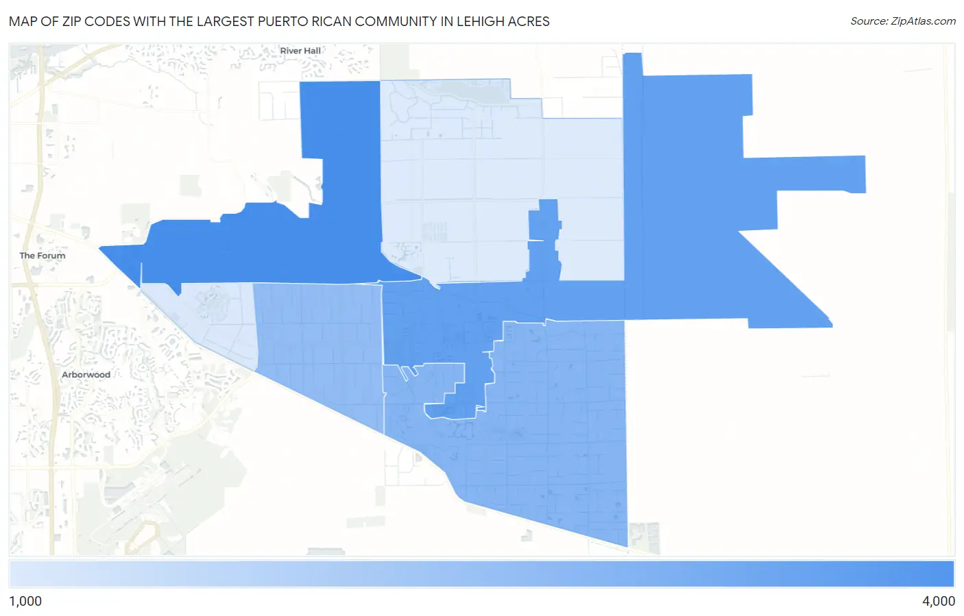 Zip Codes with the Largest Puerto Rican Community in Lehigh Acres Map