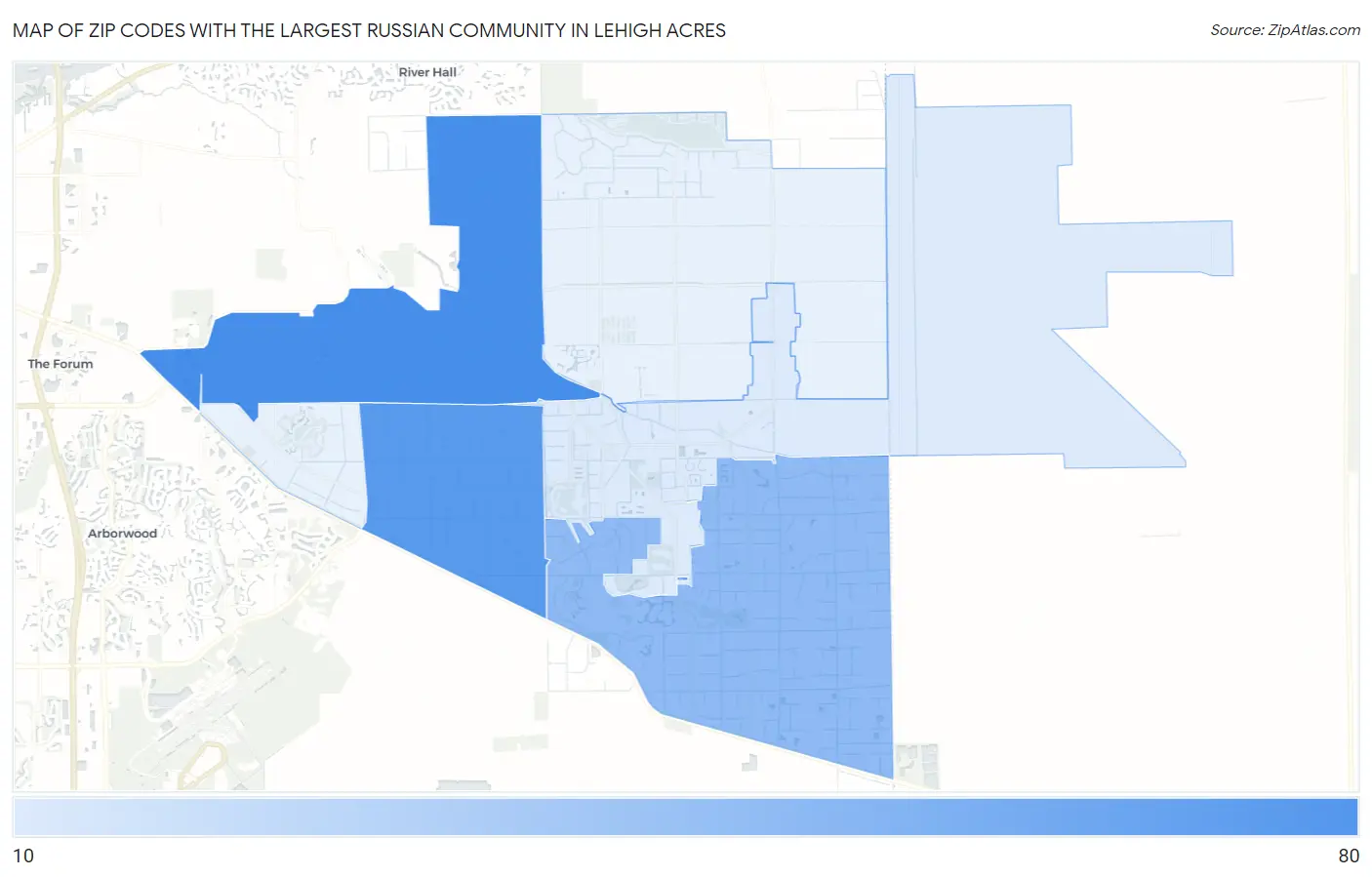 Zip Codes with the Largest Russian Community in Lehigh Acres Map