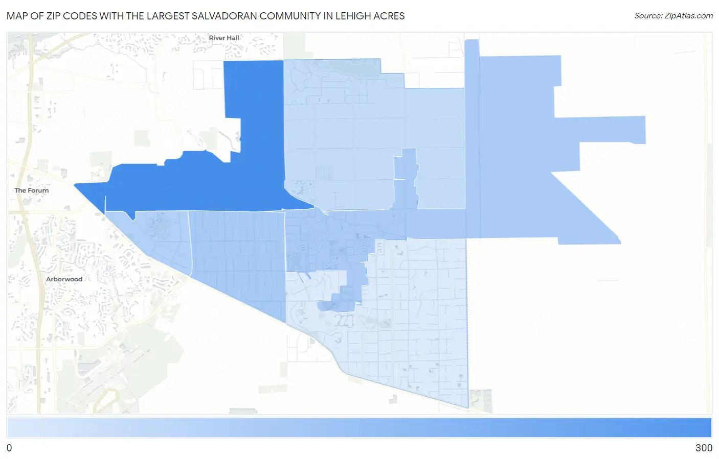Zip Codes with the Largest Salvadoran Community in Lehigh Acres Map