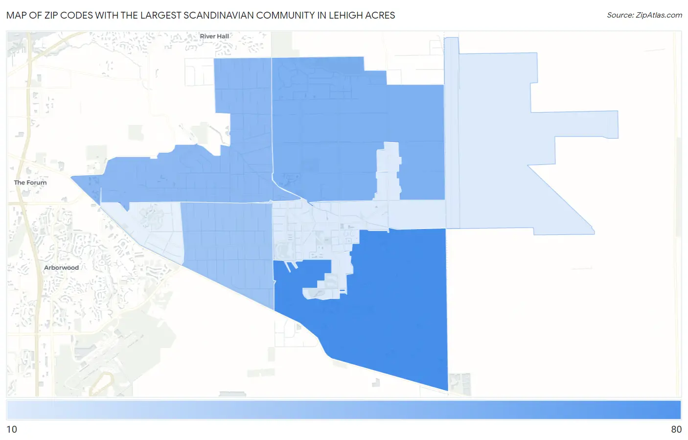 Zip Codes with the Largest Scandinavian Community in Lehigh Acres Map
