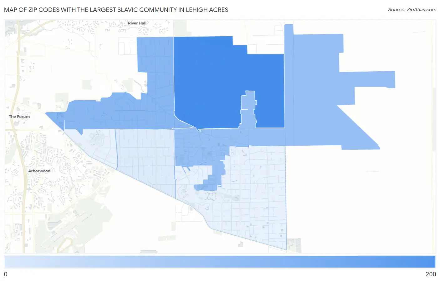 Zip Codes with the Largest Slavic Community in Lehigh Acres Map