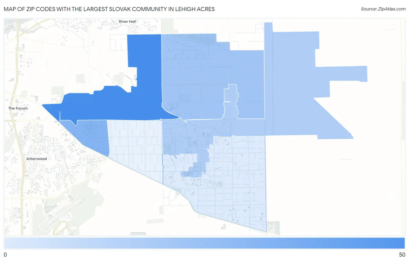 Zip Codes with the Largest Slovak Community in Lehigh Acres Map