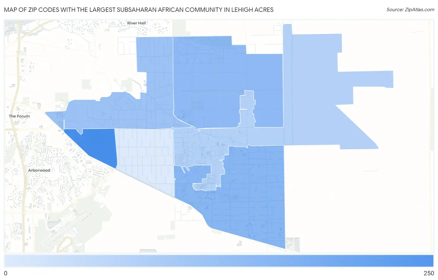 Zip Codes with the Largest Subsaharan African Community in Lehigh Acres Map
