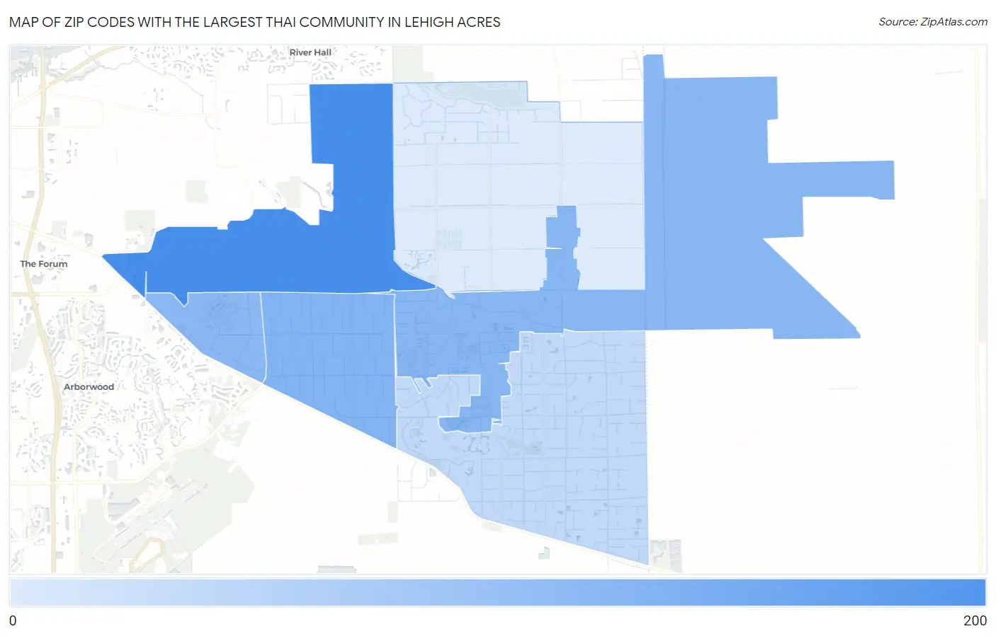 Zip Codes with the Largest Thai Community in Lehigh Acres Map