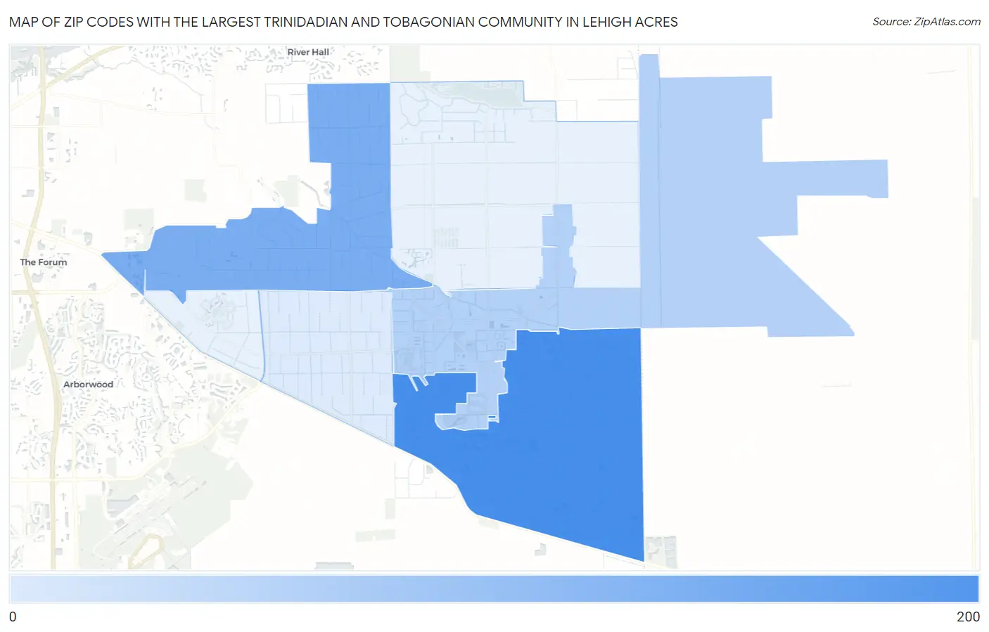 Zip Codes with the Largest Trinidadian and Tobagonian Community in Lehigh Acres Map