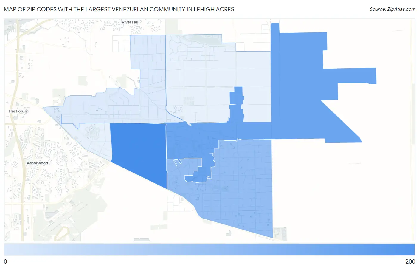Zip Codes with the Largest Venezuelan Community in Lehigh Acres Map