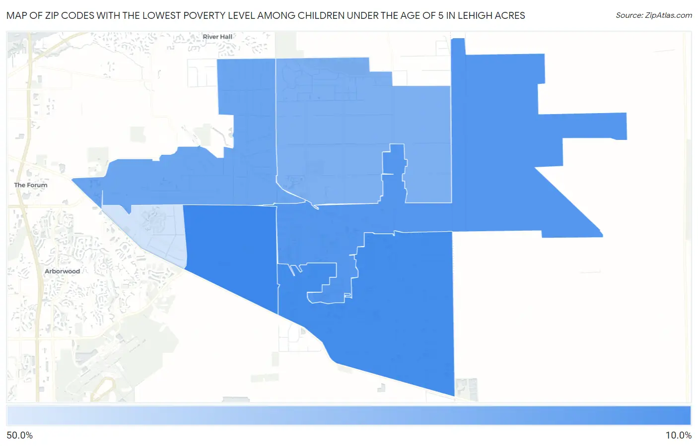 Zip Codes with the Lowest Poverty Level Among Children Under the Age of 5 in Lehigh Acres Map