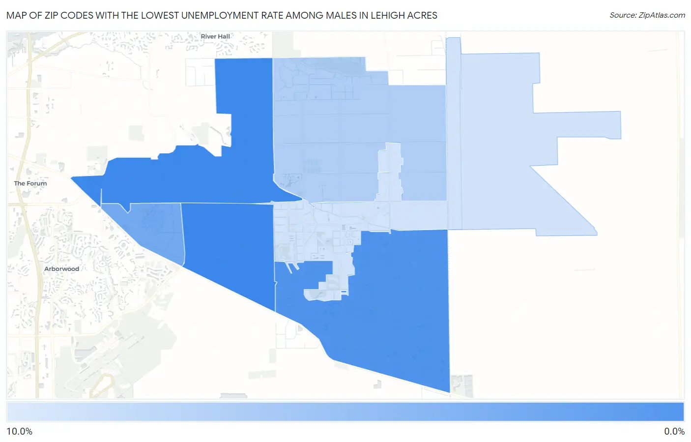 Zip Codes with the Lowest Unemployment Rate Among Males in Lehigh Acres Map