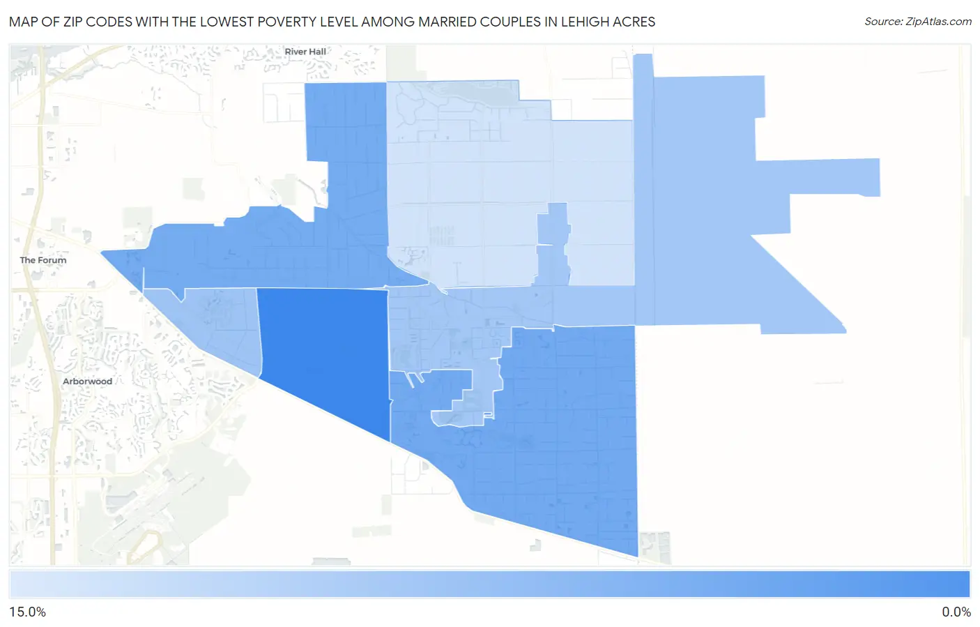 Zip Codes with the Lowest Poverty Level Among Married Couples in Lehigh Acres Map