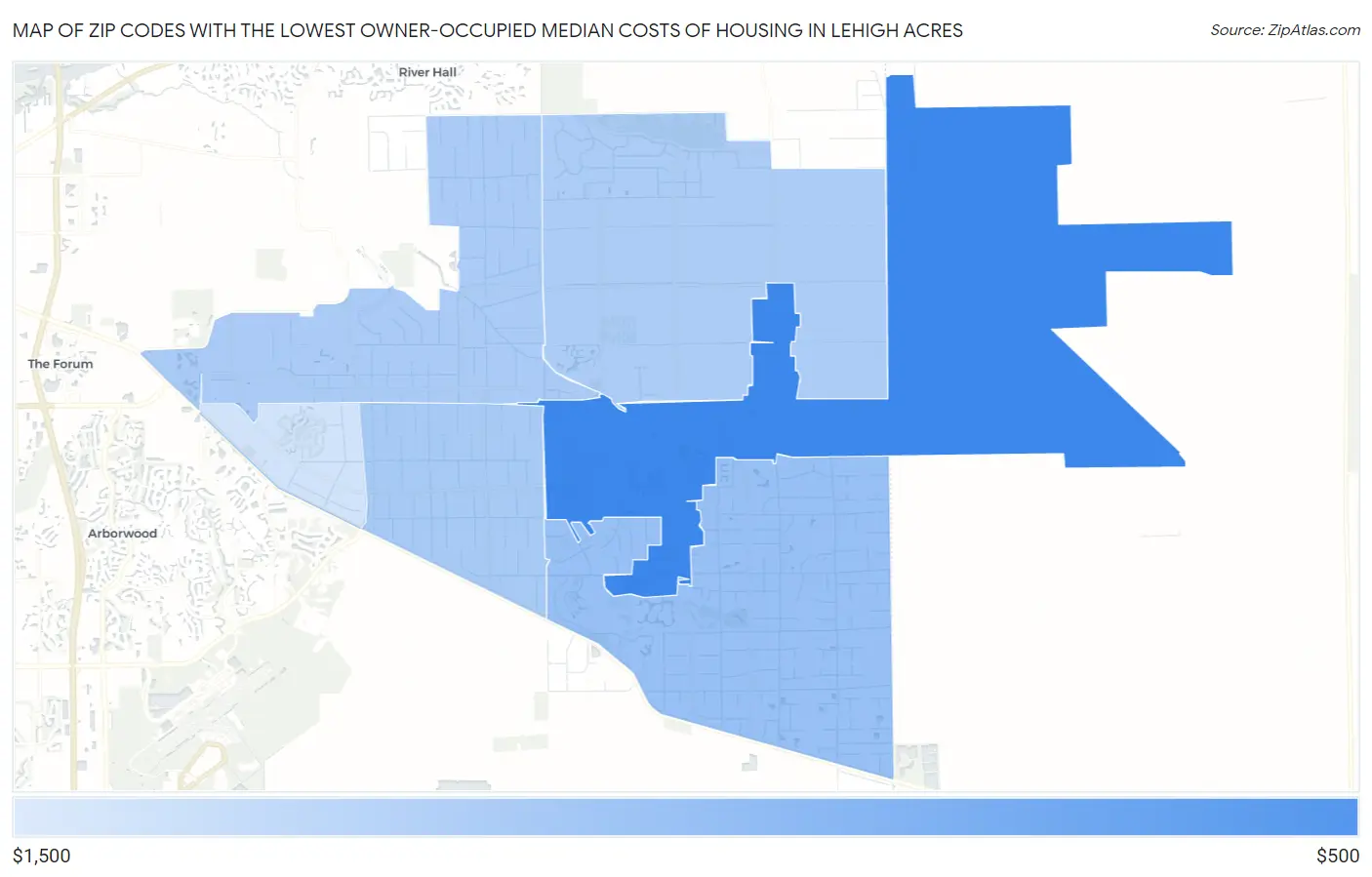 Zip Codes with the Lowest Owner-Occupied Median Costs of Housing in Lehigh Acres Map