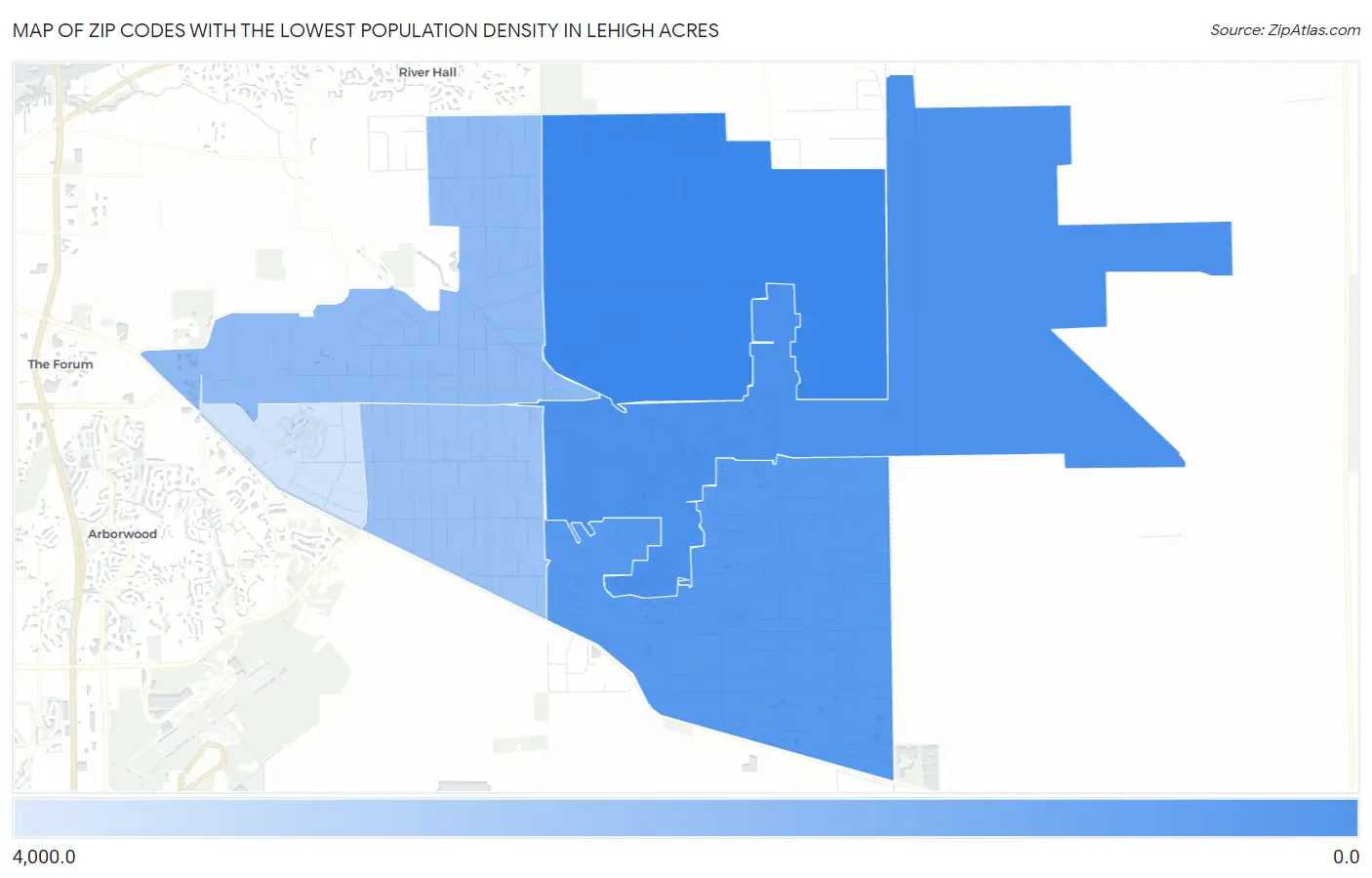 Zip Codes with the Lowest Population Density in Lehigh Acres Map