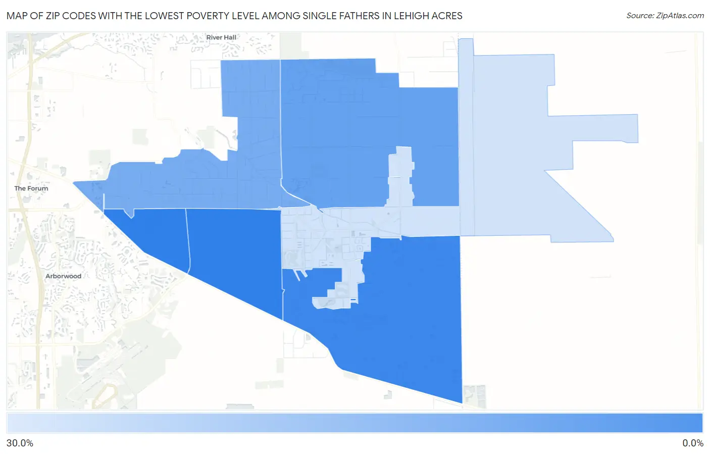 Zip Codes with the Lowest Poverty Level Among Single Fathers in Lehigh Acres Map