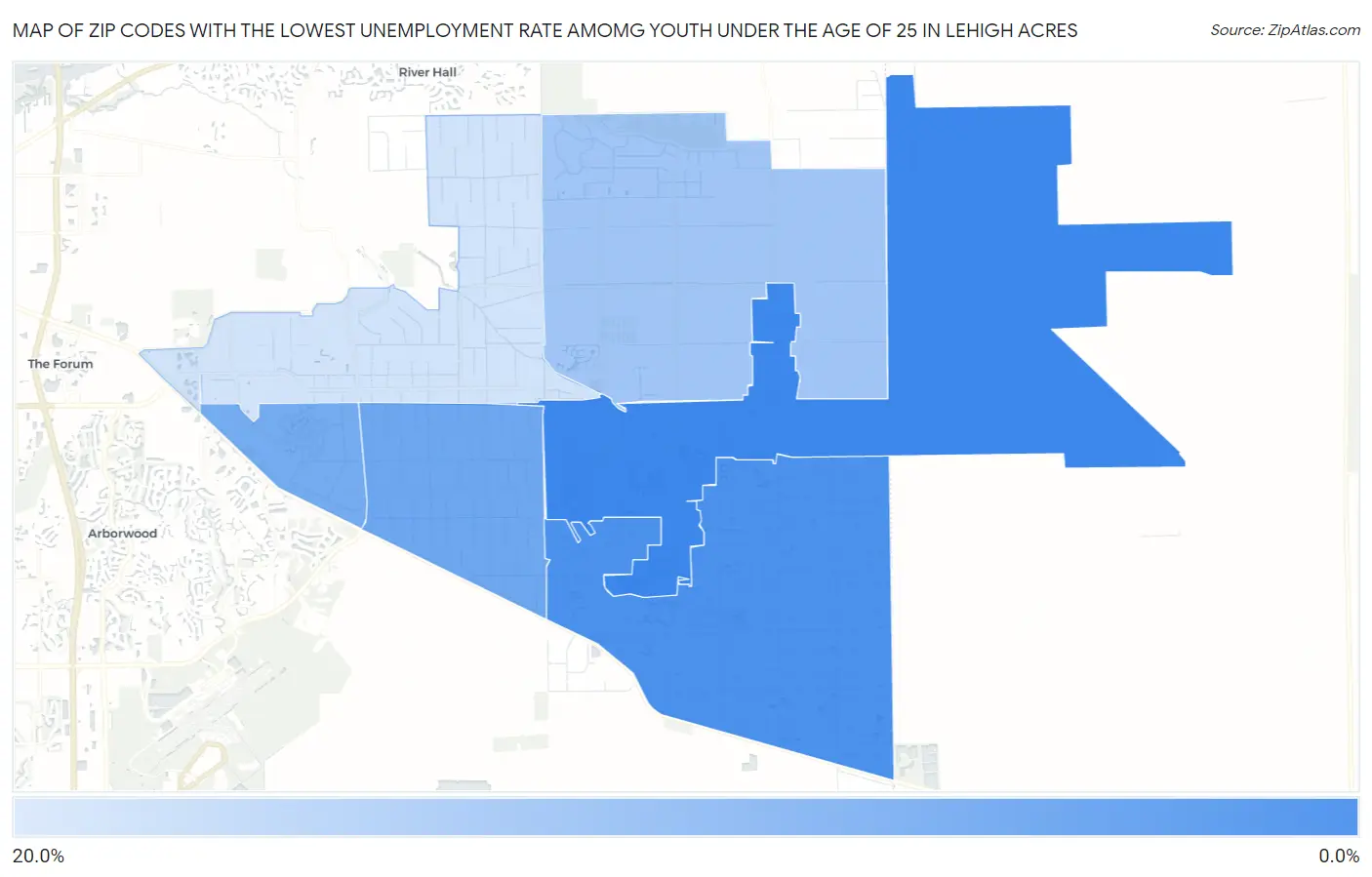 Zip Codes with the Lowest Unemployment Rate Amomg Youth Under the Age of 25 in Lehigh Acres Map