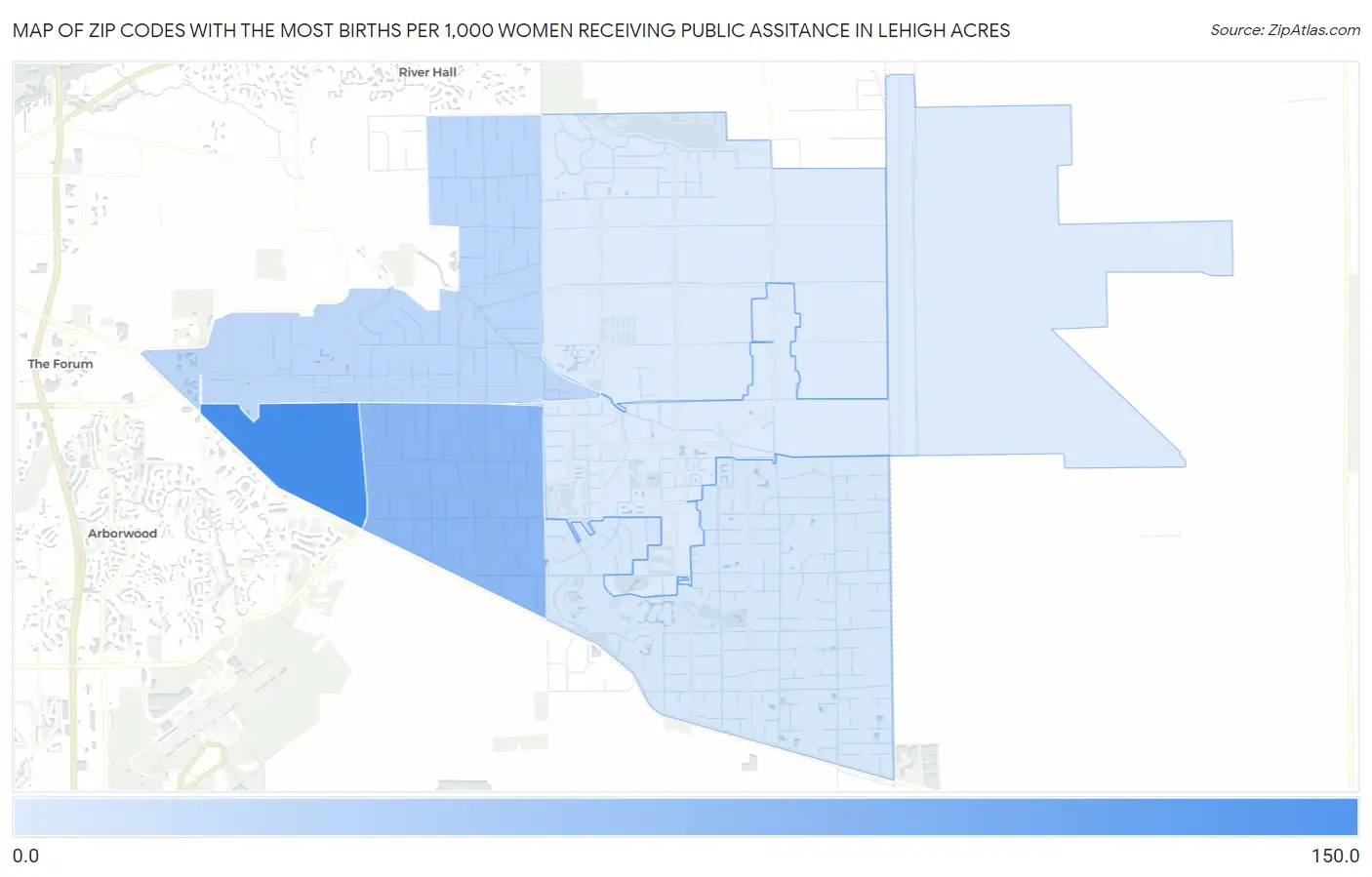 Zip Codes with the Most Births per 1,000 Women Receiving Public Assitance in Lehigh Acres Map