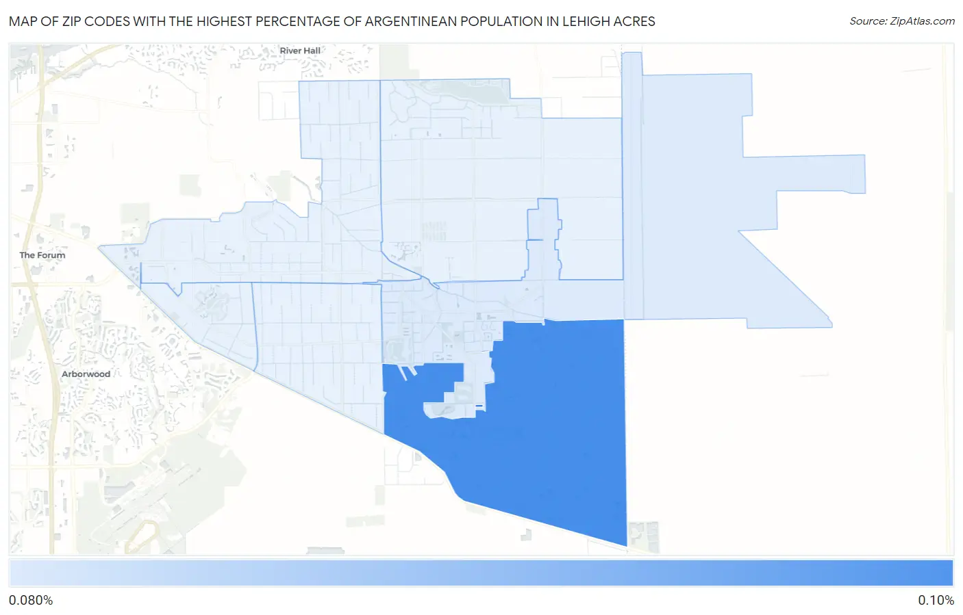 Zip Codes with the Highest Percentage of Argentinean Population in Lehigh Acres Map